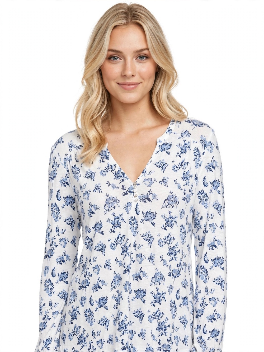 Lucky Brand Floral Blouse in White & Blue Size Large Like New
